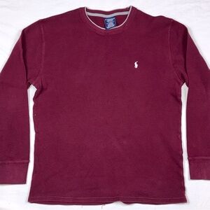 Polo Ralph Lauren Men's Burgundy Thermal Waffle Sleepwear Long Sleeve Shirt